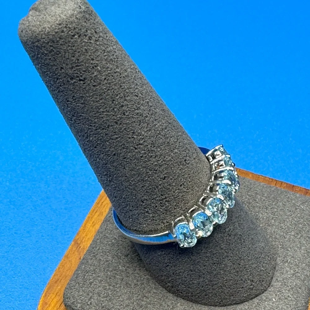 Sterling Silver 925 Light Blue Stone Ring - Picture 2 of 3